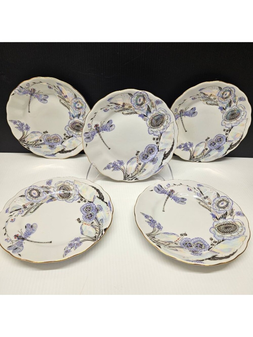 Lomonosov Imperial Porcelain Dragonfly Whisper Bread/Butter Plate Set of 5